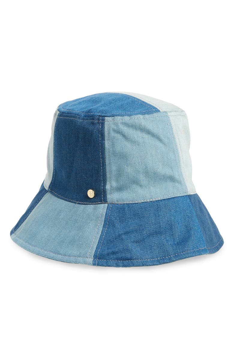 BCBGMAXAZRIA Patchwork Denim Bucket Hat, Main, color, 