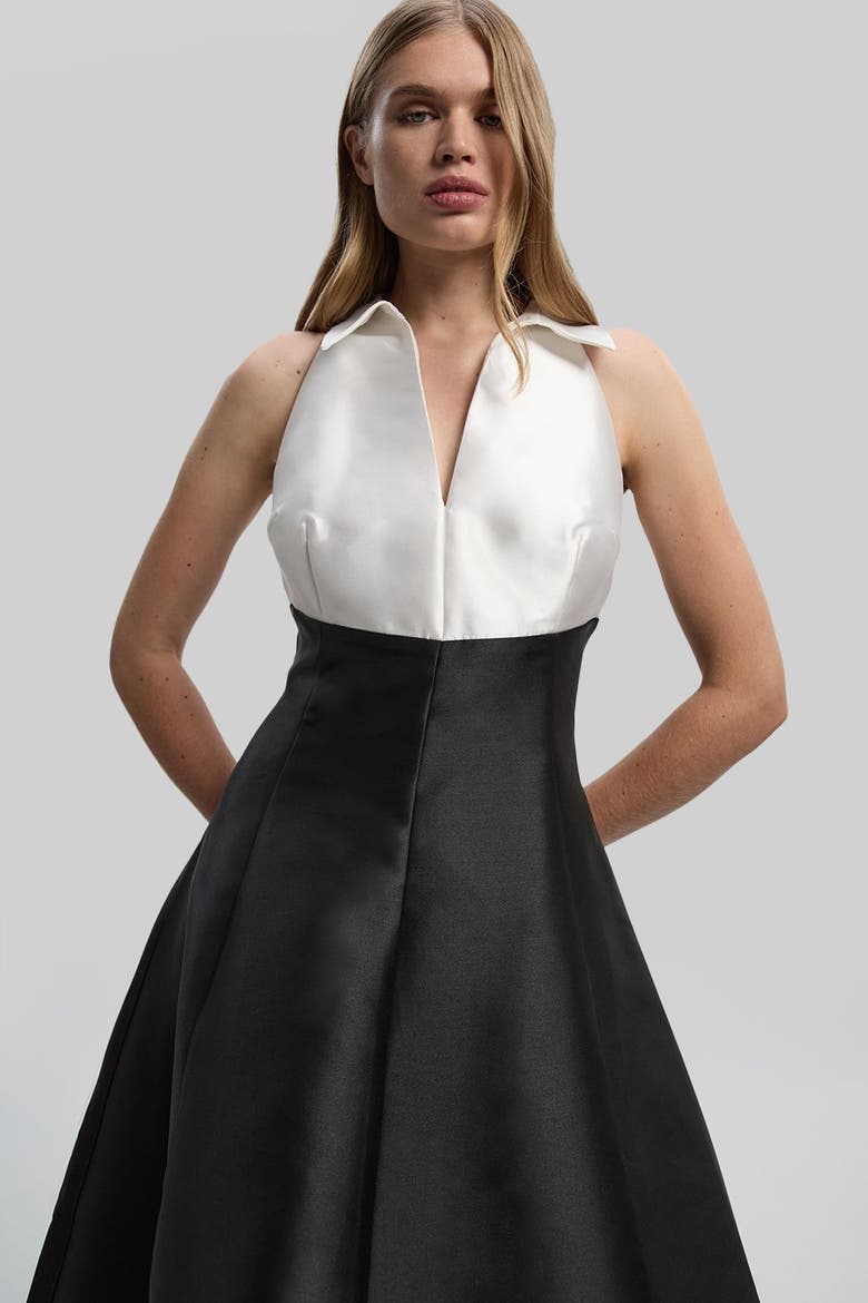 Twill Contrast Tux Tailored Dress, Alternate, color, Mono