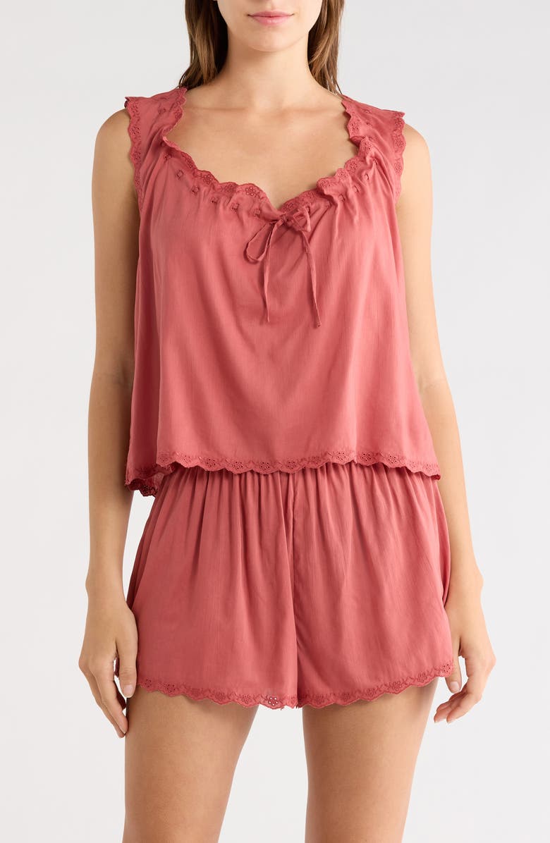 Reformation Hazel Short Cotton Blend Pajamas, Main, color, Rosewood