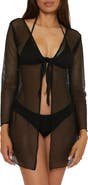 Becca Tie Front Long Sleeve Sheer Mesh Cover-Up