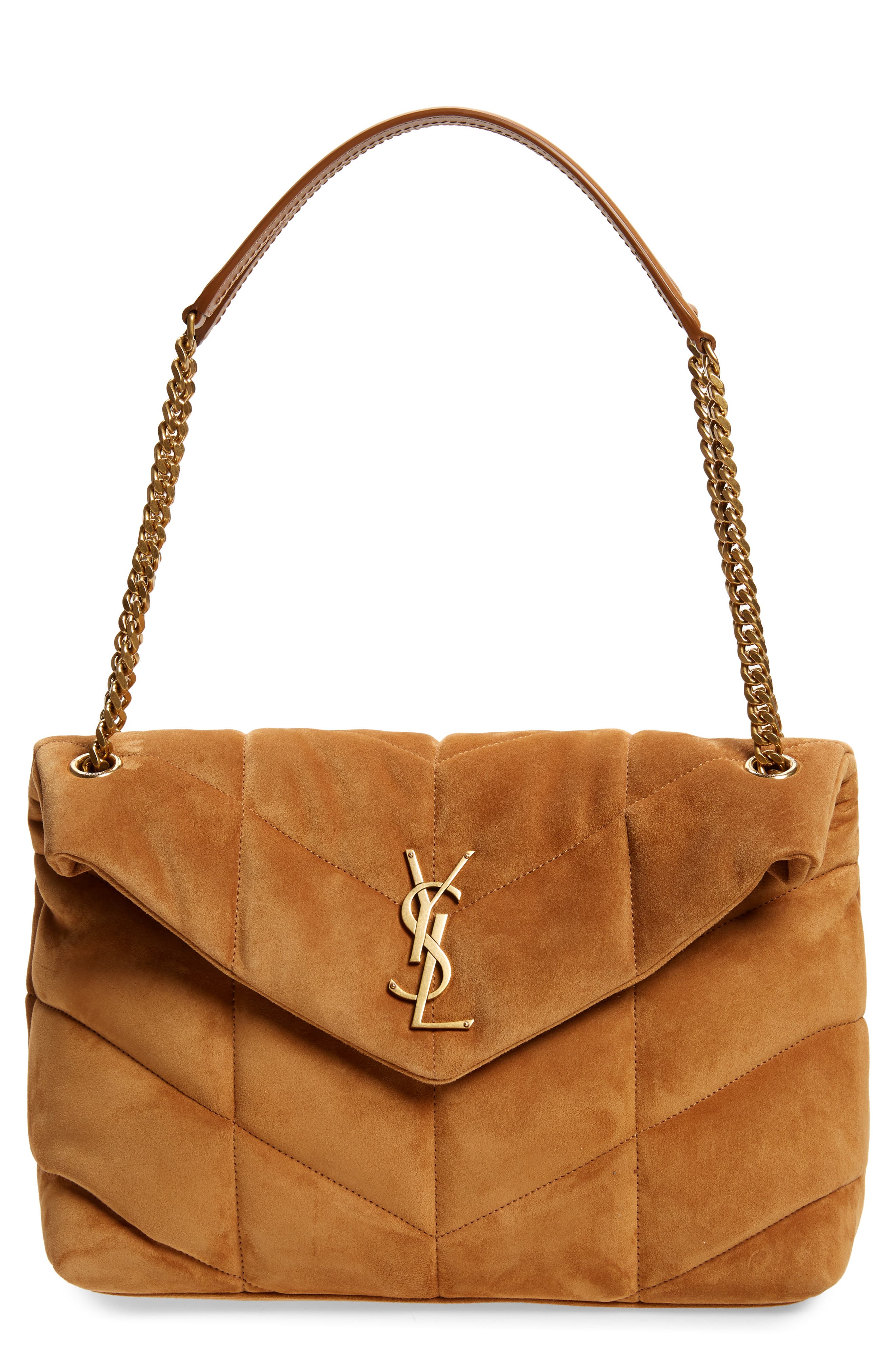 Saint Laurent Medium Loulou Puffer Matelassé Suede Shoulder Bag, Main, color, 