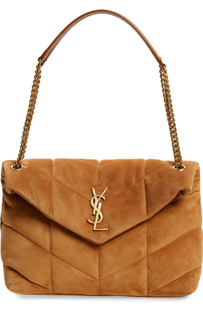 Saint Laurent Medium Loulou Puffer Matelassé Suede Shoulder Bag, Main, color,