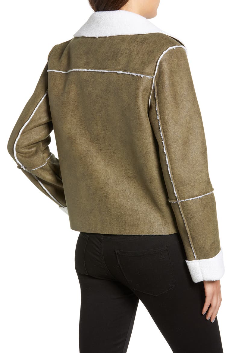 Faux Shearling Moto Jacket, Alternate, color, GREEN