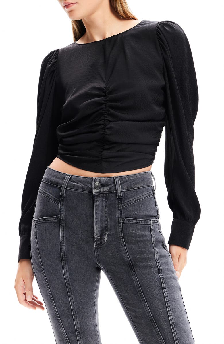 Desigual Blus Singapur Jacquard Crop Top, Main, color, Black