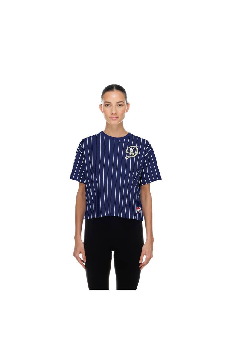 New Era Women's New Era  Navy Los Angeles Dodgers City Connect Throwback Meshback Pinstripe Boxy T-Shirt, Main, color, Navy