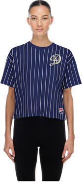 New Era Women's New Era  Navy Los Angeles Dodgers City Connect Throwback Meshback Pinstripe Boxy T-Shirt