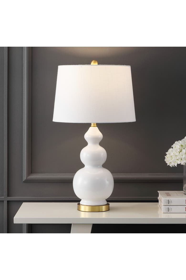 Bowen 27.5" Contemporary Transitional Ceramic Gourd LED Table Lamp, Main, color, White