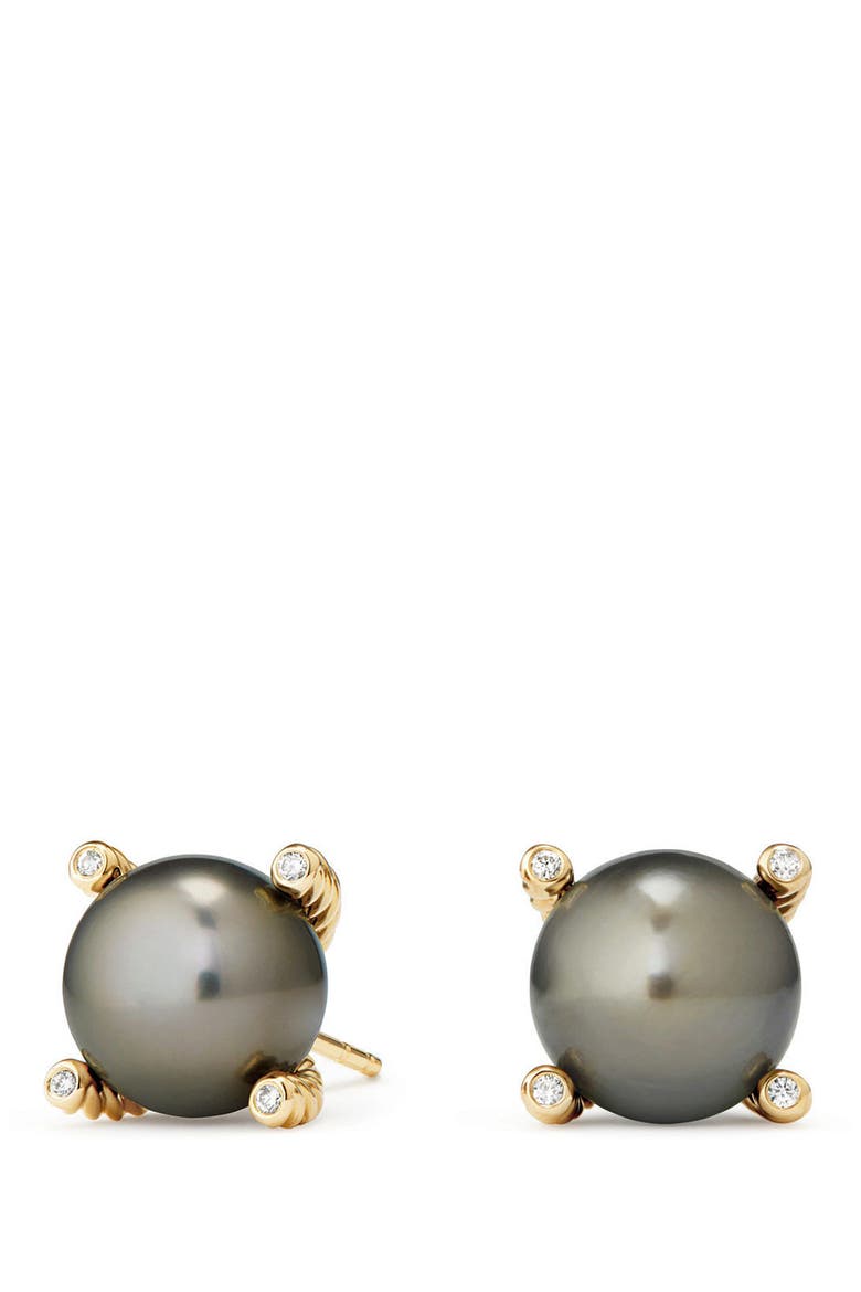 Genuine Pearl Earrings with Diamonds in 18K Gold, Main, color, GOLD/ TAHITIAN GREY PEARL