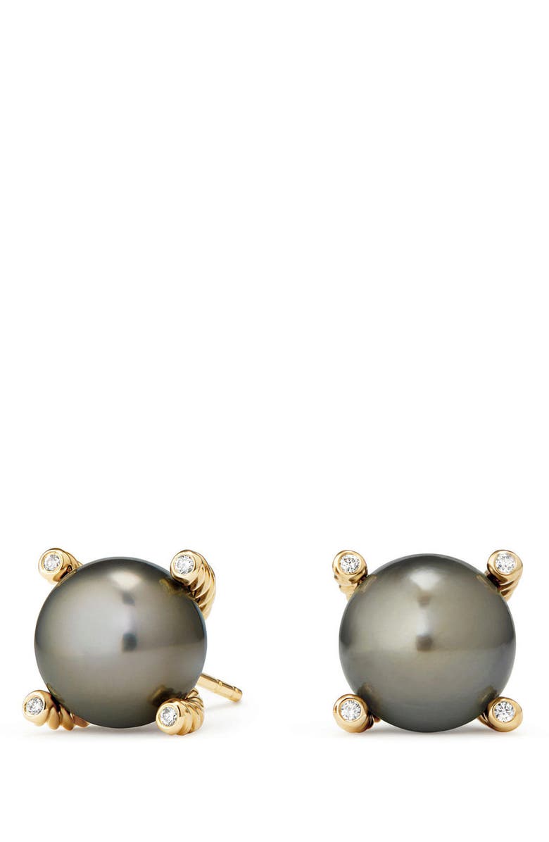 David Yurman Genuine Pearl Earrings with Diamonds in 18K Gold, Main, color, 