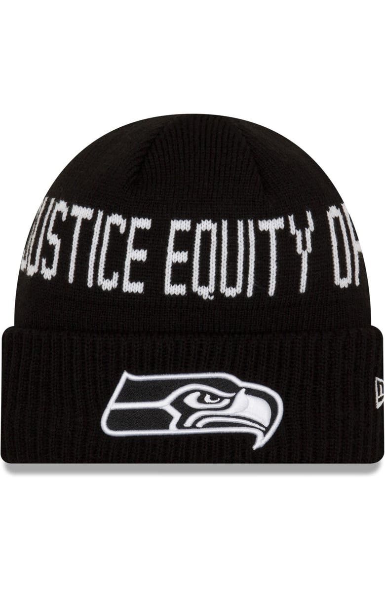 New Era Men's New Era Black Seattle Seahawks Team Social Justice Cuffed Knit Hat, Main, color, 