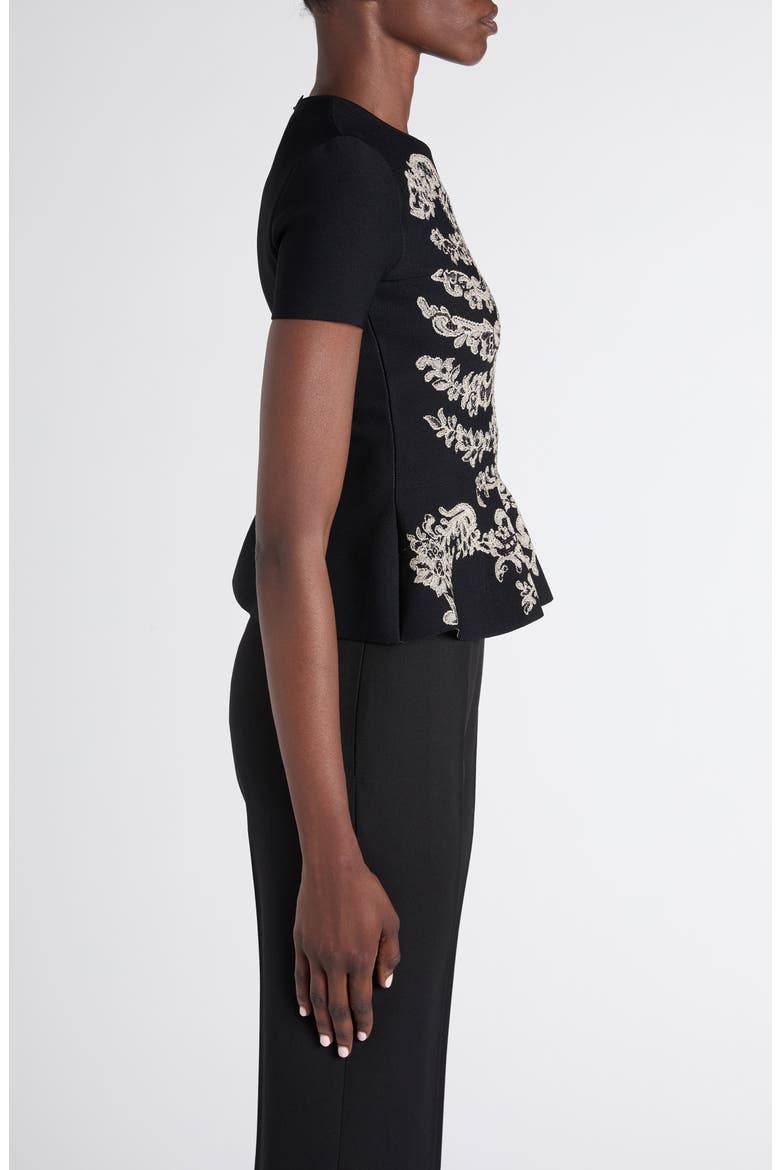 Ribcage Jacquard Peplum Top, Alternate, color, BLACK