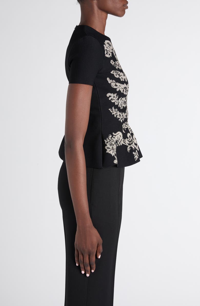 McQueen Ribcage Jacquard Peplum Top, Alternate, color, Black