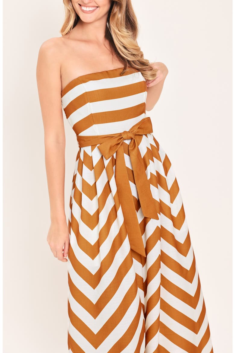 Printed Strapless Wide Leg Jumpsuit, Alternate, color, CAMEL STRIPE