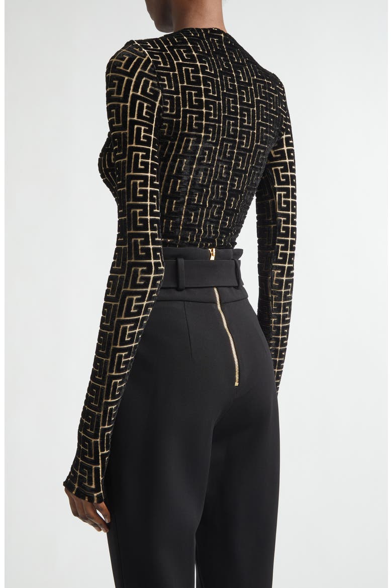 Monogram Jacquard Devoré Velvet Top, Alternate, color, EAD BLACK/ GOLD