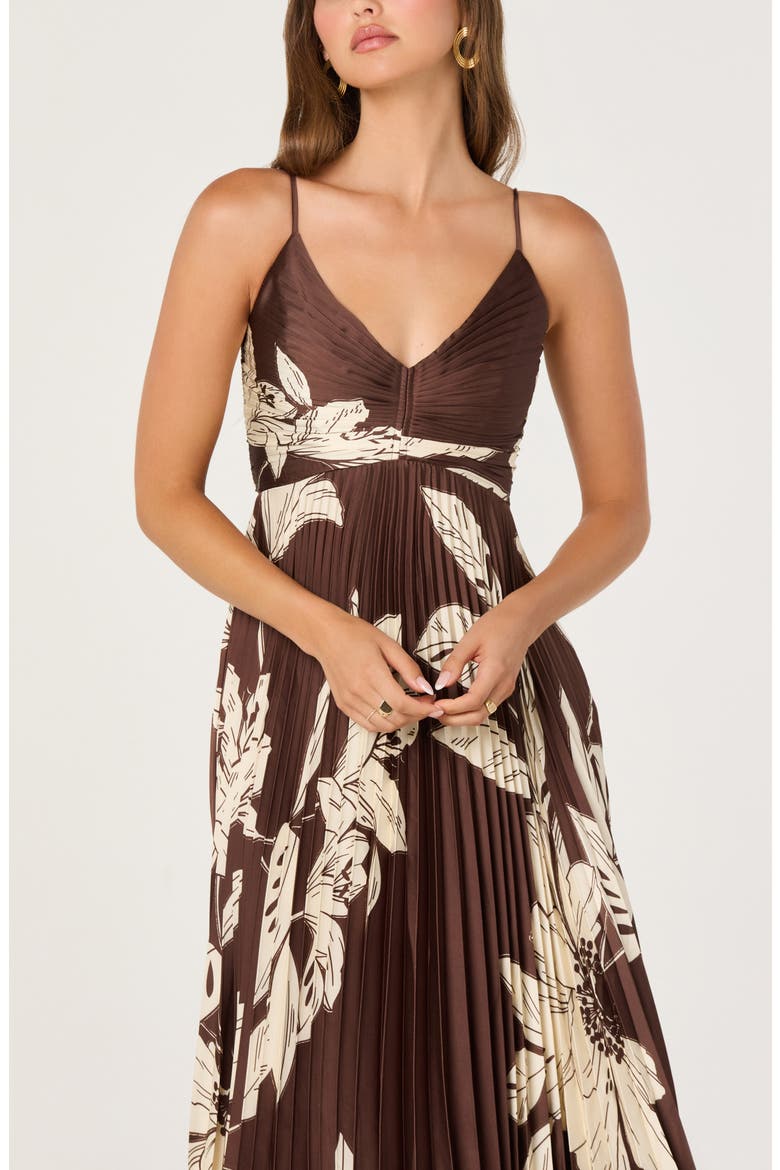 Clea Pleated Midi Dress, Alternate, color, BROWN FLORAL