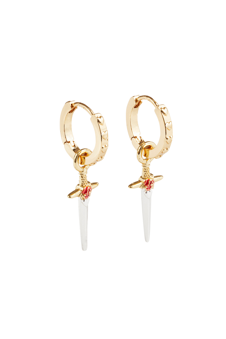 Rose & Dagger Huggie Earrings, Alternate, color, Gold