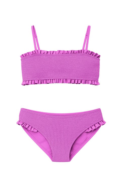 Crinkle Ruffle Bandeau Two Piece Swimsuit