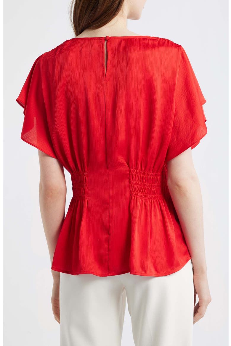 Flutter Sleeve Smocked Waist Top, Alternate, color, BEGONIA RED