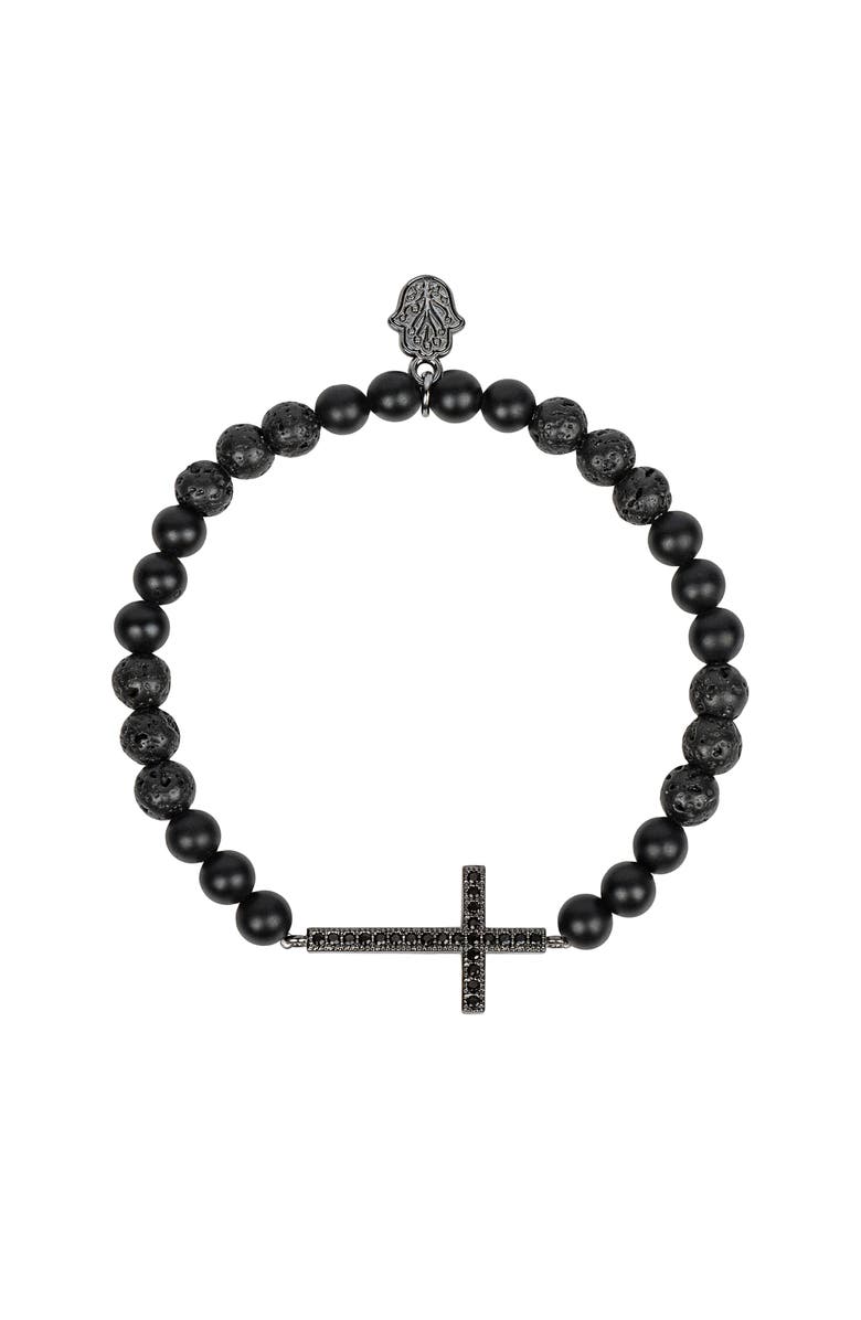 Karma and Luck Men's Rooted Faith - Lava Cross Bracelet, Main, color, Black