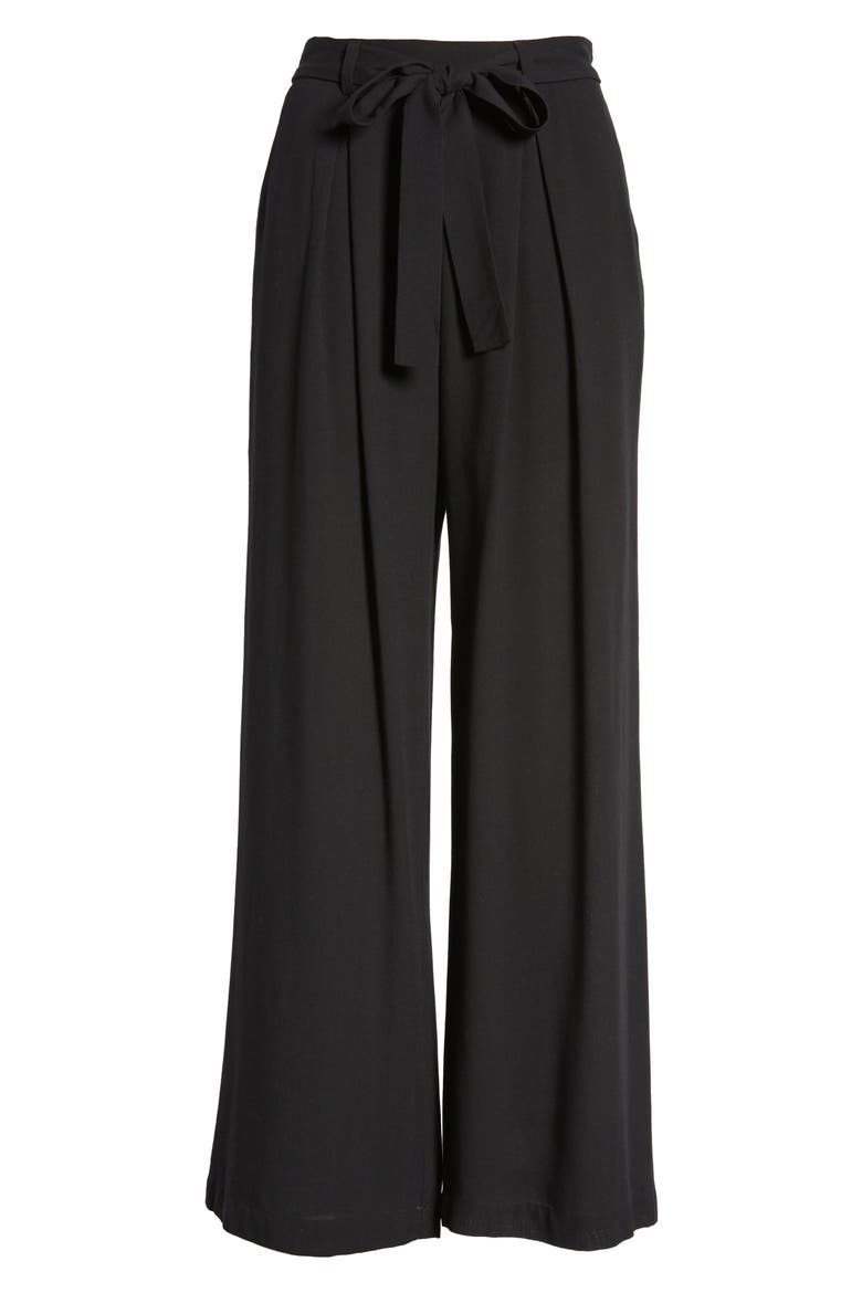 Belted Wide Leg Pants, Alternate, color, BLACK