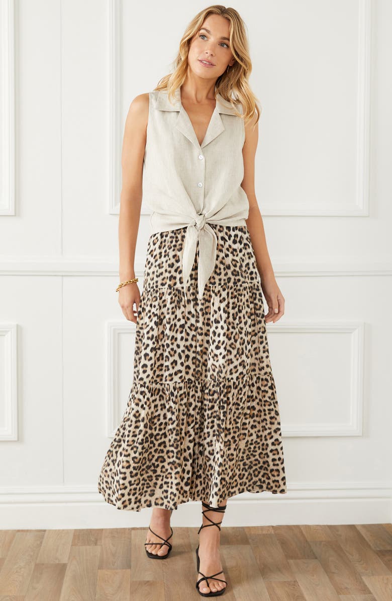 Karen Kane Tie Front Sleeveless Linen Top, Alternate, color, 