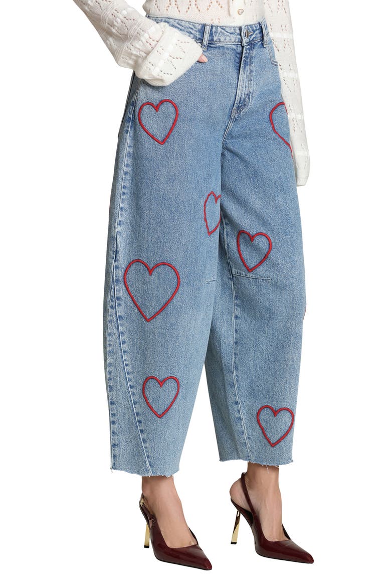 Heart Embroidered Barrel Jeans, Alternate, color, RED MAEVE/ BLUE WASH