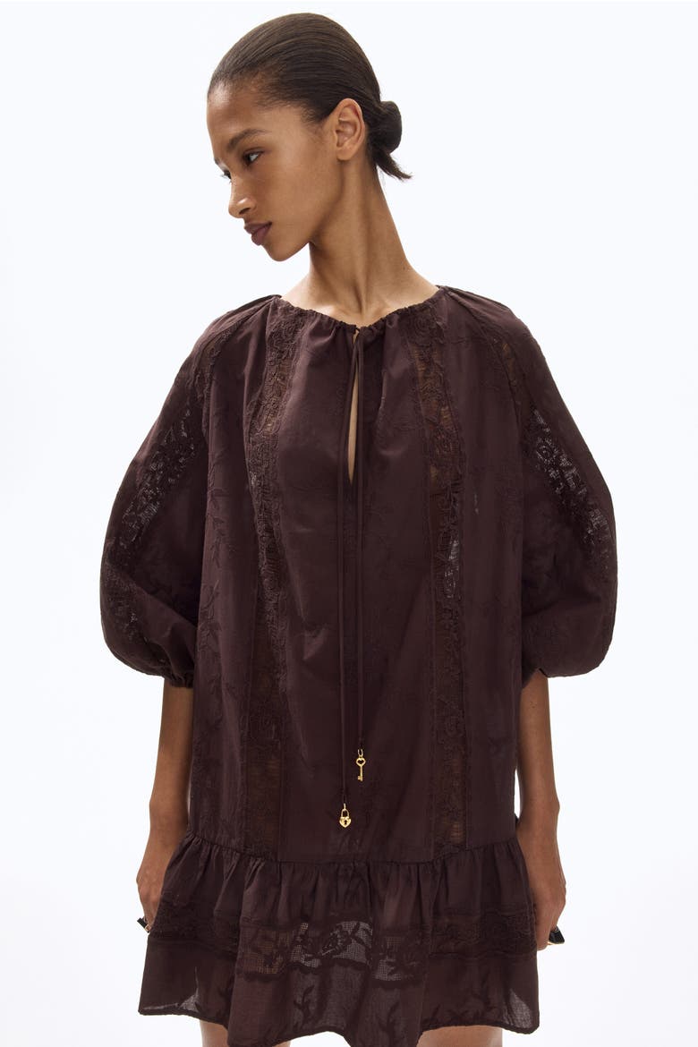 Lace-inset Tunic Dress, Alternate, color, Dark brown