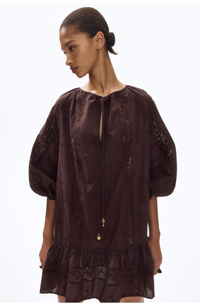 H&M Lace-inset Tunic Dress, Alternate, color, Dark Brown