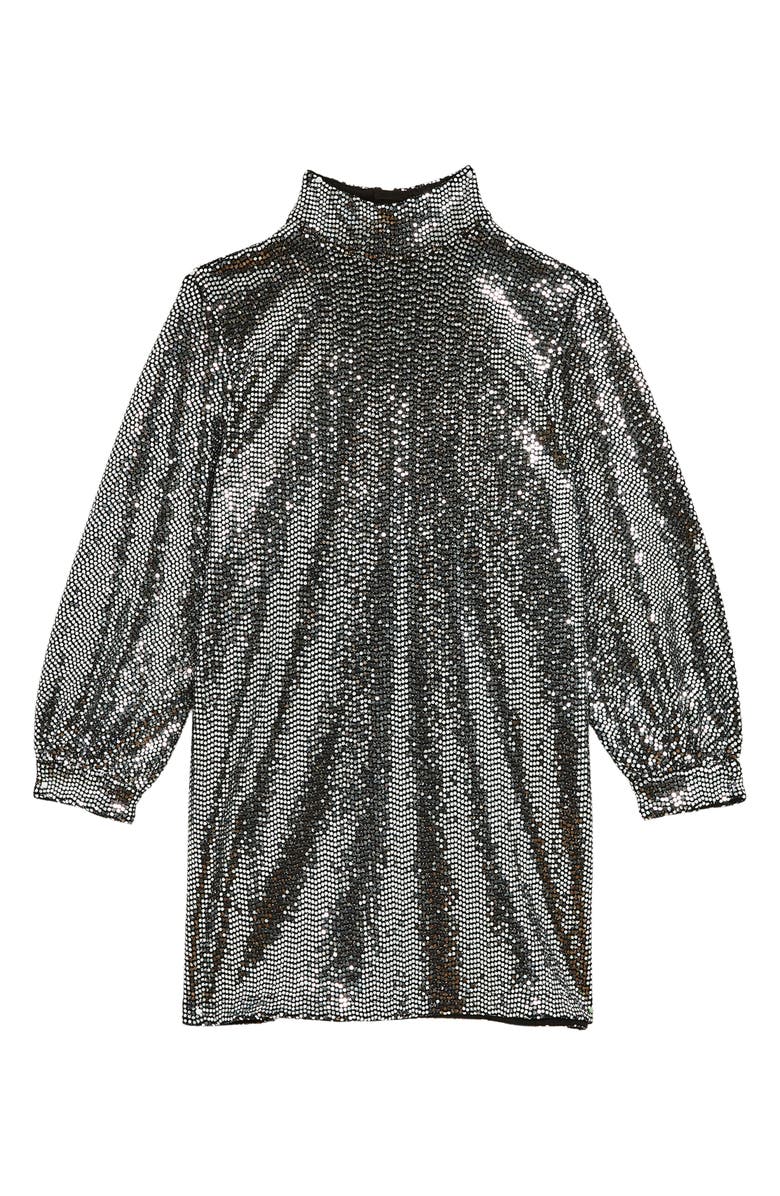 Reiss Kids' Ariana Jr. Long Sleeve Metallic Mock Neck Dress, Main, color, 