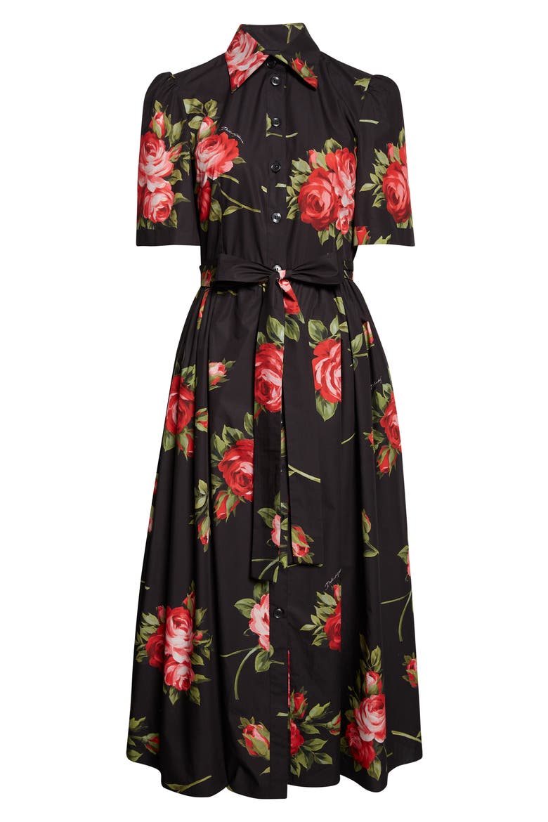Rose Print Cotton Poplin Shirtdress, Alternate, color, BOUQUET ROSE F.NERO