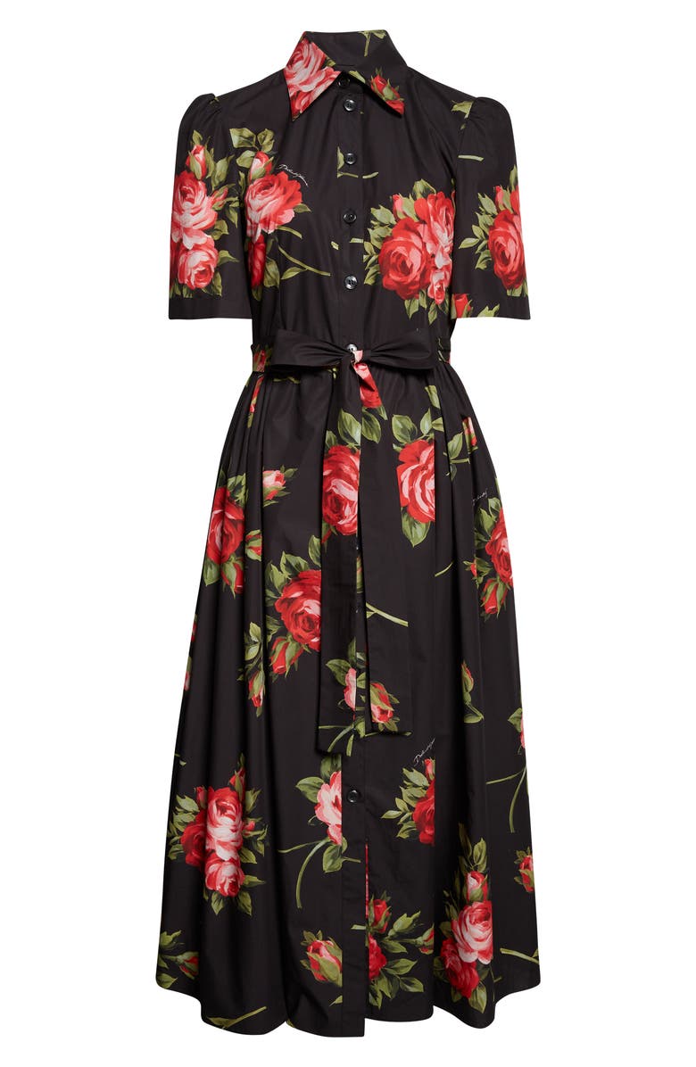 Dolce&Gabbana Rose Print Cotton Poplin Shirtdress, Main, color, Bouquet Rose F.nero