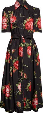 Dolce&Gabbana Rose Print Cotton Poplin Shirtdress