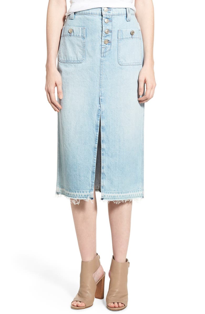 7 For All Mankind <sup>®</sup> Cutoff Denim Midi Skirt, Main, color,