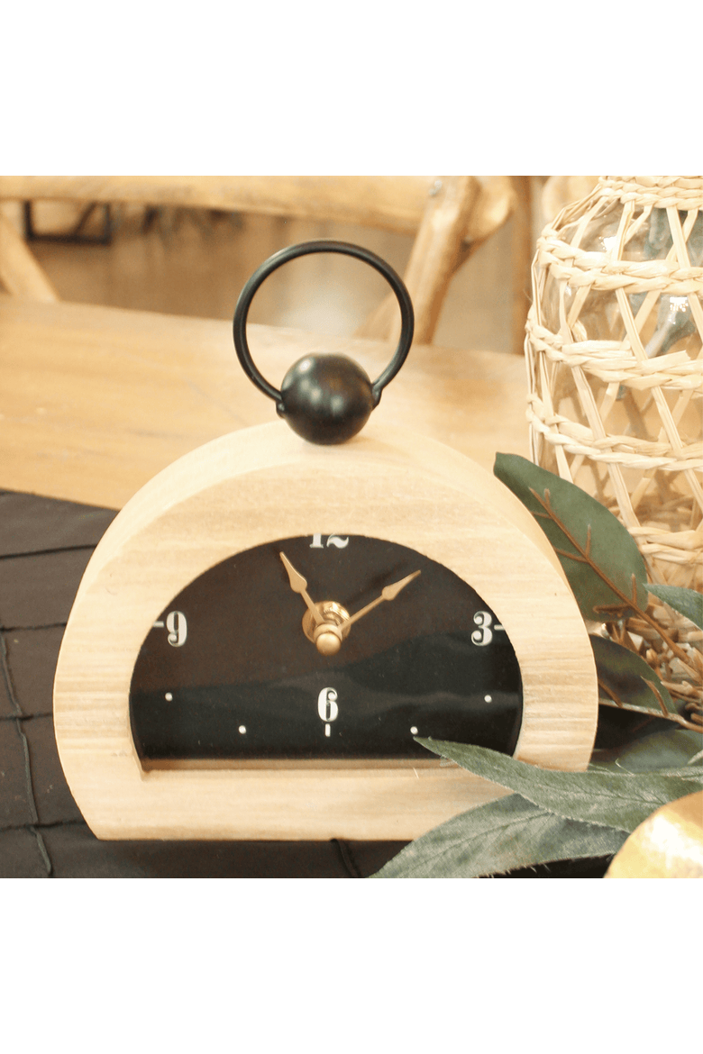 Natural Wood Mantel Clock with Ring, Alternate, color, Black