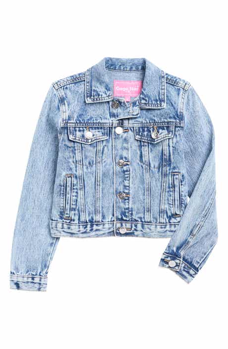 GOGO STAR Kids' Heart Patch Acid Wash Denim Jacket