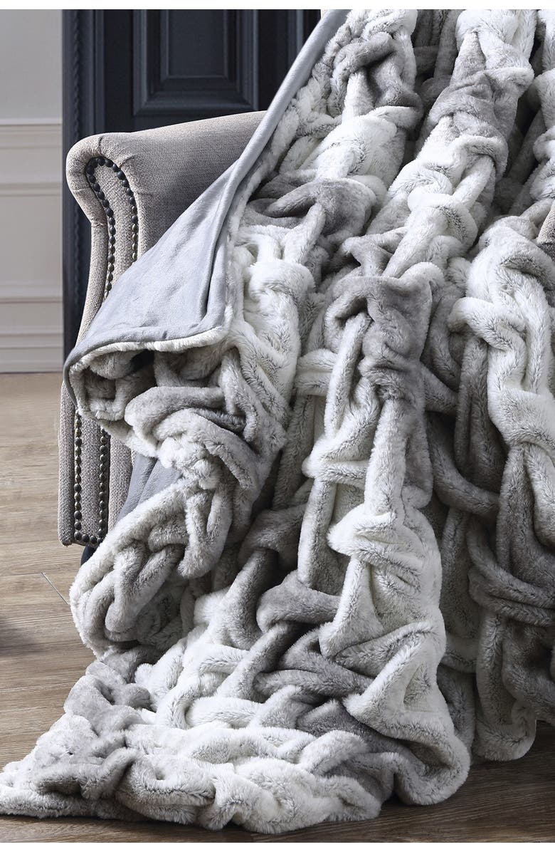 Modern Threads Faux Fur Braided Reversible Throw - Silver, Alternate, color,
