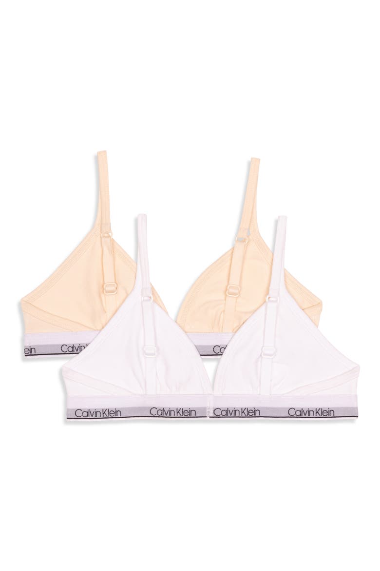 Kids' Assorted 2-Pack Stretch Cotton Triangle Bras, Alternate, color, WHITE/SAND