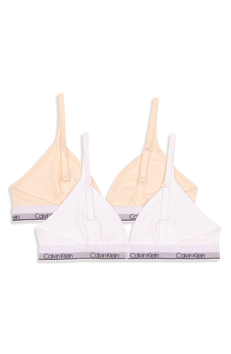 Calvin Klein Kids' Assorted 2-Pack Stretch Cotton Triangle Bras, Alternate, color, White/Sand