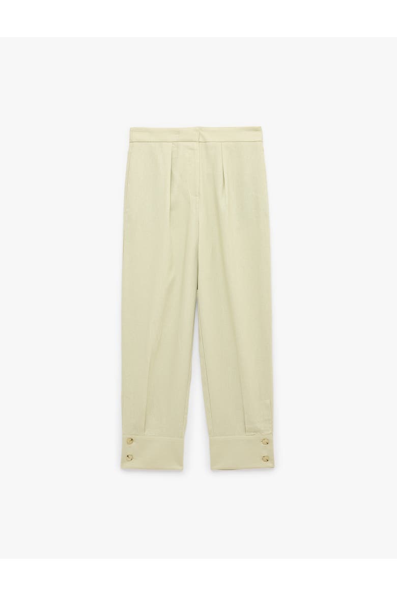 Linen Blend Pleated Tailored Pants with Cuffed Hem, Alternate, color, GREEN