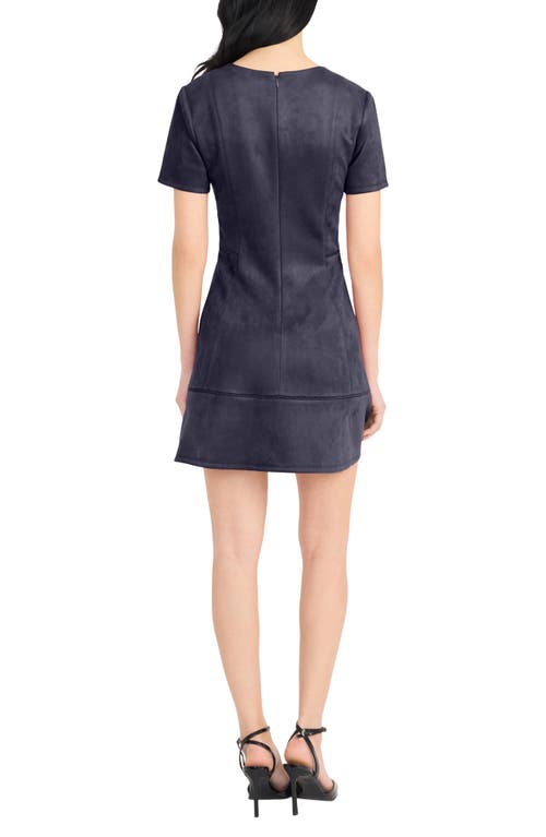 Donna Morgan For Maggy Short Sleeve Faux Suede Fit & Flare Minidress In Blue