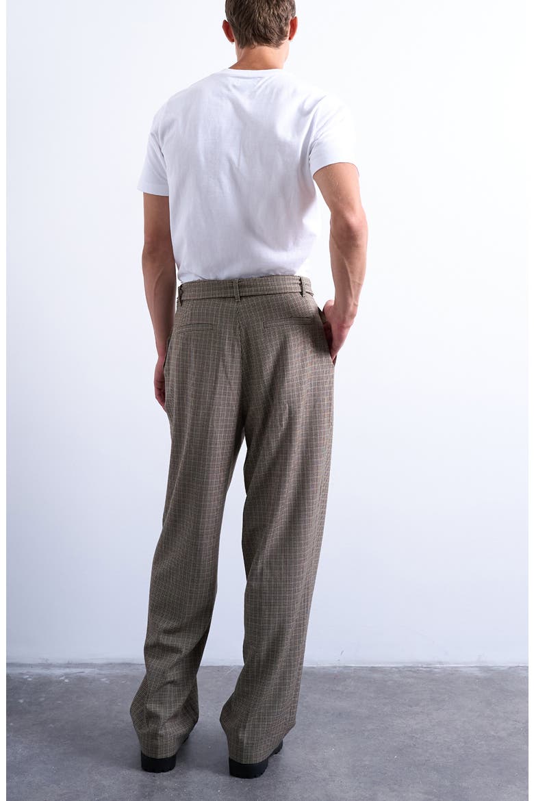 Belted Houndstooth Pants, Alternate, color, BROWN