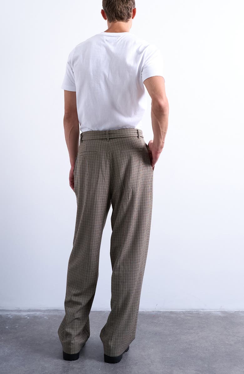 Topman Belted Houndstooth Pants, Alternate, color, Brown