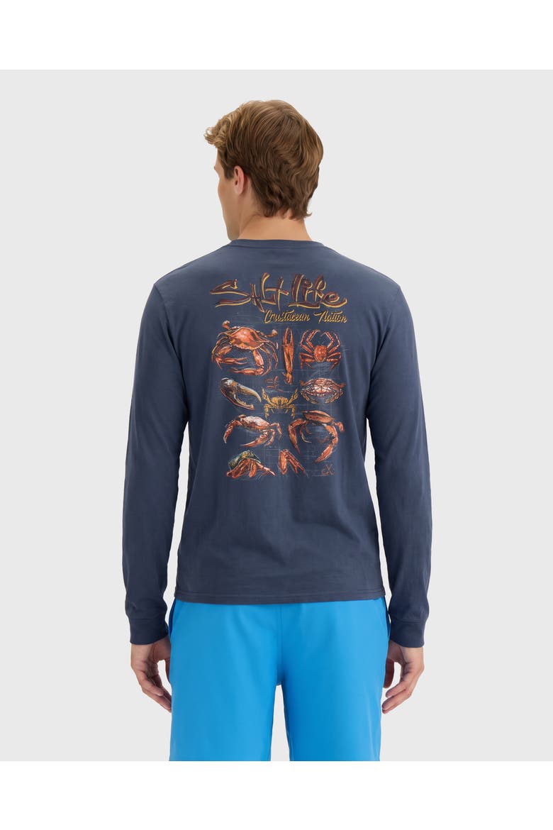 Crustacean Nation Long Sleeve Tee, Alternate, color, VINTAGE INDIGO