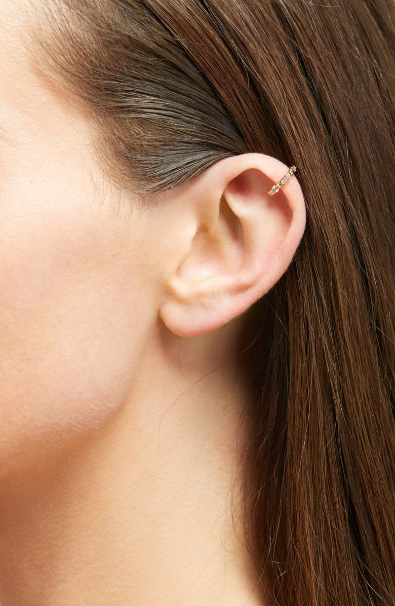 Zoë Chicco Single 14K Gold Baguette Bezel Diamond Ear Cuff, Alternate, color, 14K Yellow Gold