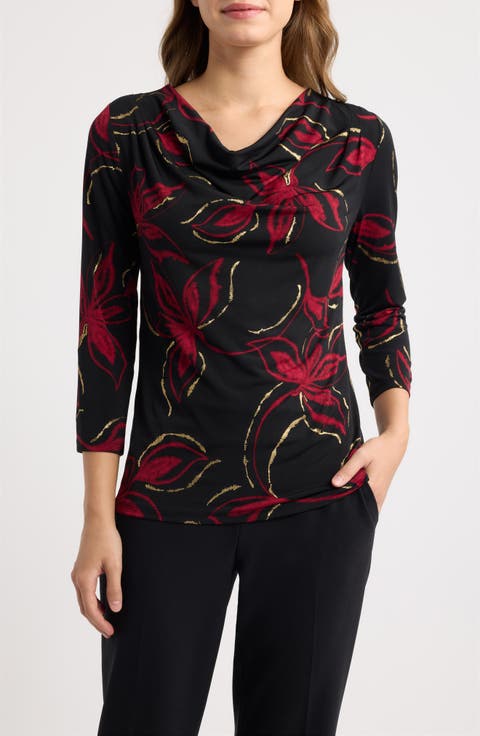 Print Cowl Neck Top
