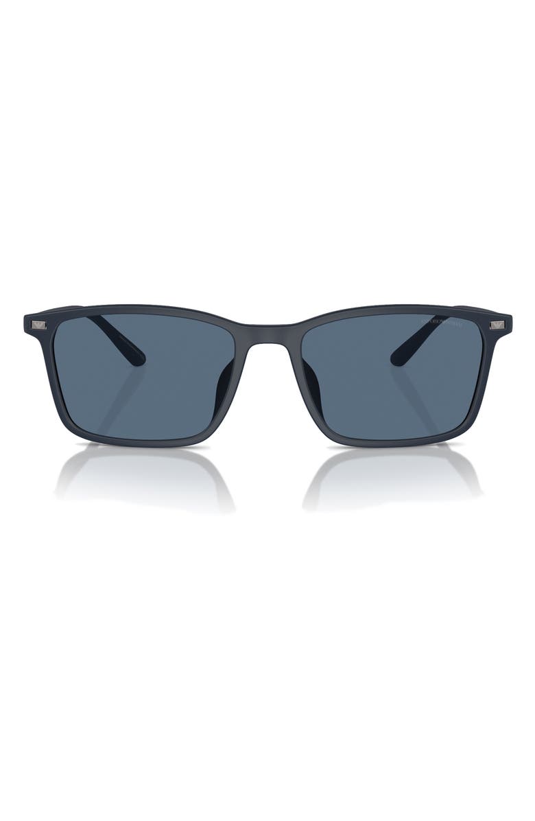 Emporio Armani 56mm Rectangle Sunglasses, Main, color, Matte Blue / Dark Blue