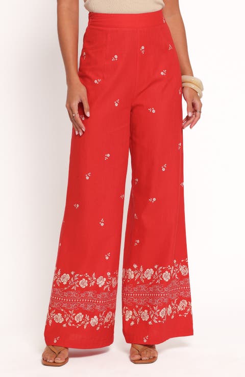 Ilara Floral Print Linen Blend Wide Leg Pants