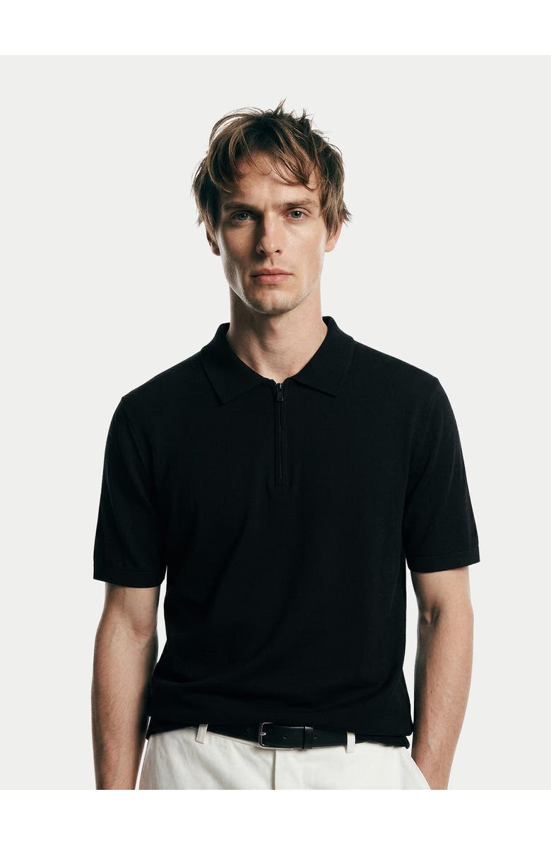 Gobi Cashmere Cashmere Silk Half-Zip Polo Top, Alternate, color, Black
