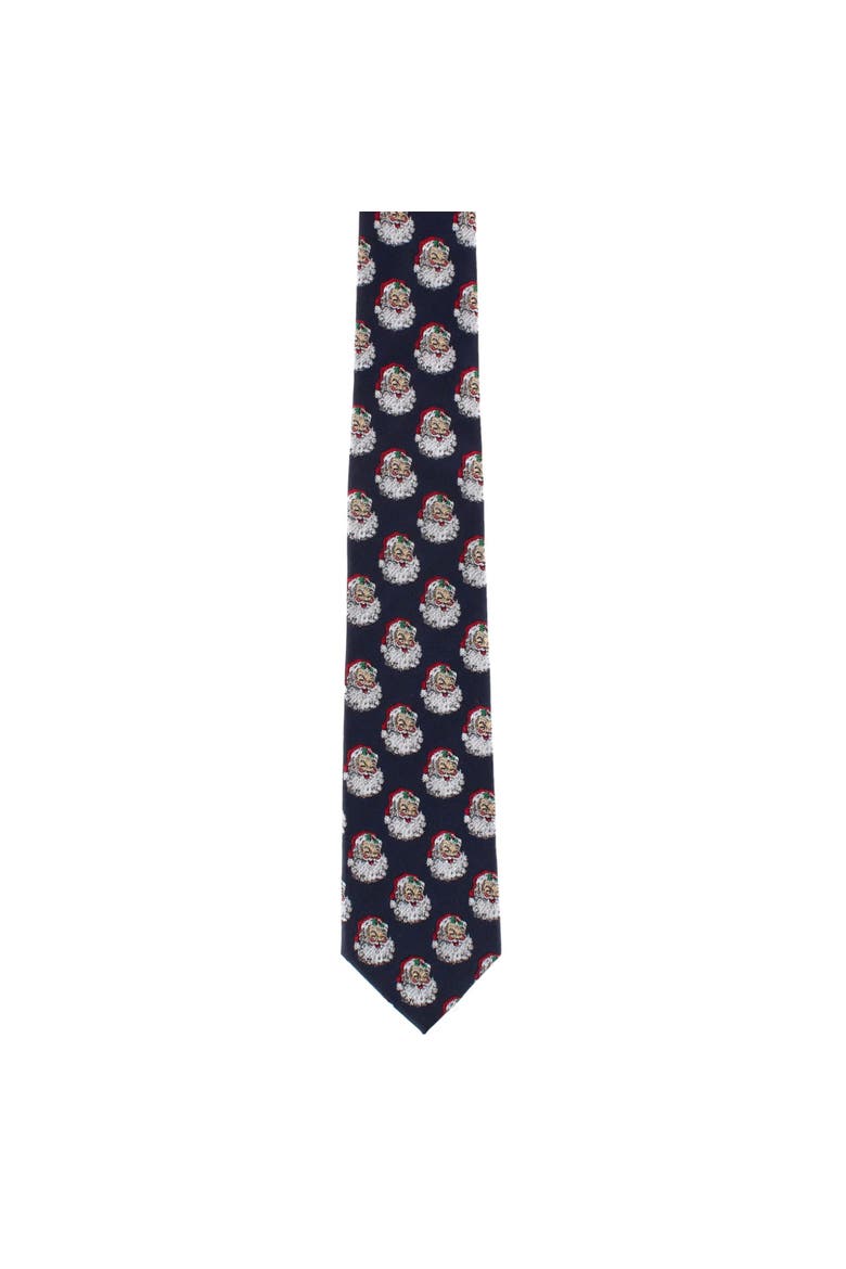 Vintage Cherrio Santa Novelty Silk Necktie, Alternate, color, Navy Blue
