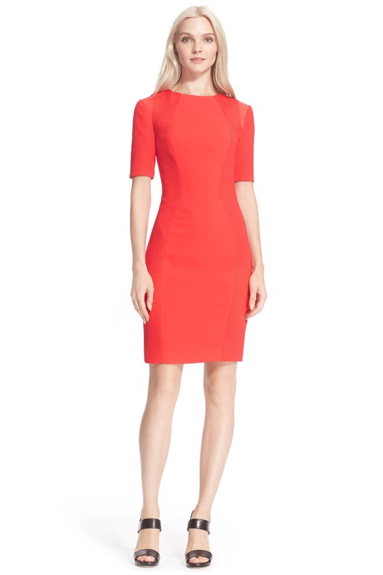 'Abrial' Mesh Panel Body-Con Dress, Main, color, BRIGHT ORANGE
